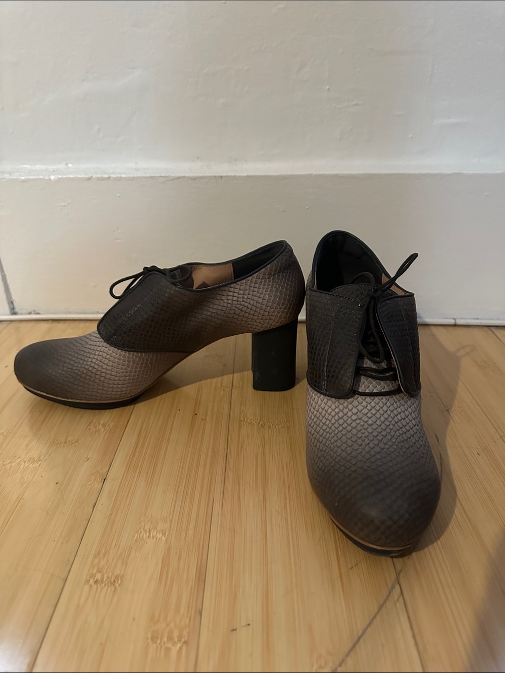 Camper 41 Size Women’s Lace-Up Block Heel Oxford in Gradient Gray